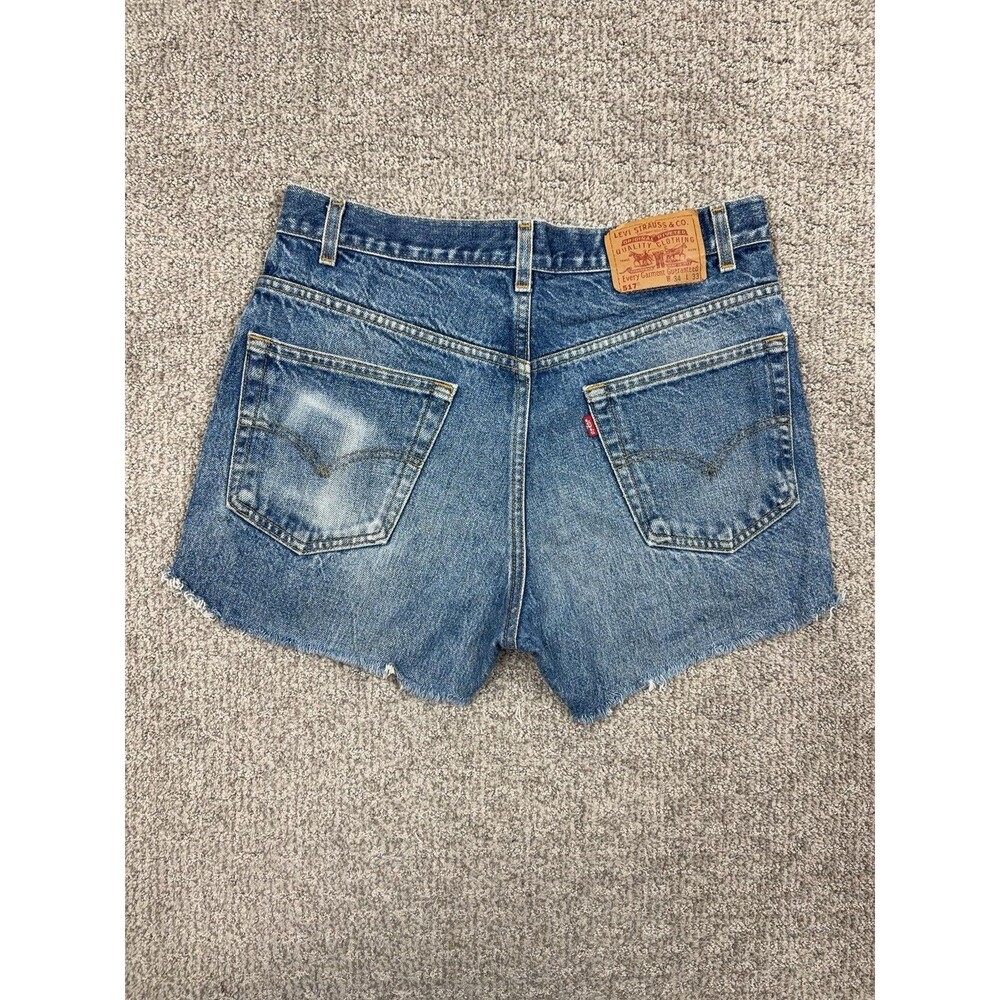 Levis 517 Jean Shorts Womens 34 Blue Denim Cutoff Raw Hem Distressed Casual
